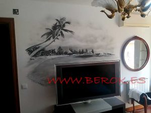 Mural Blanco Negro Playa Dormitorio 300x100000